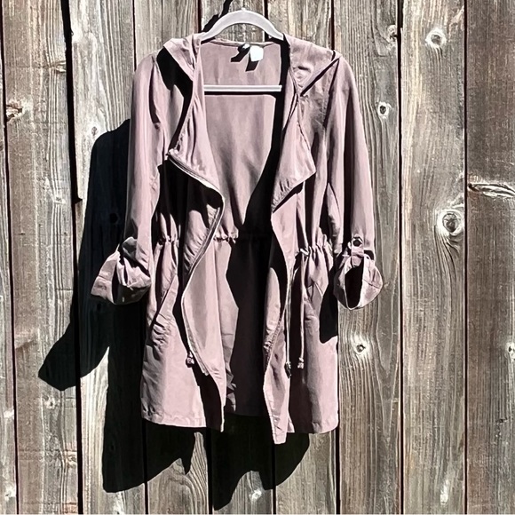 H&M Divided asymmetrical lightweight long zip up hooded trench coat size 6 - Picture 4 of 17